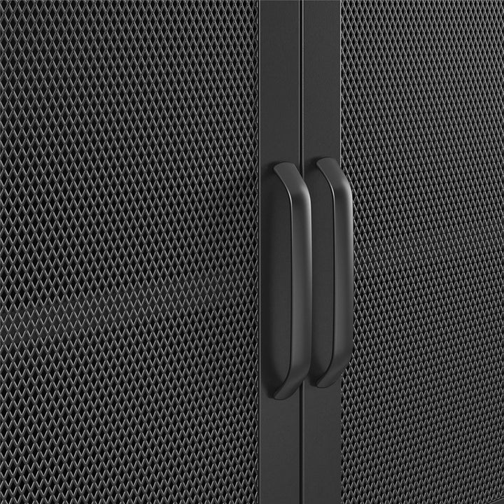 Shadwick 2 Door Wide Metal Locker Storage Accent Cabinet-Mesh Metal Doors - Black