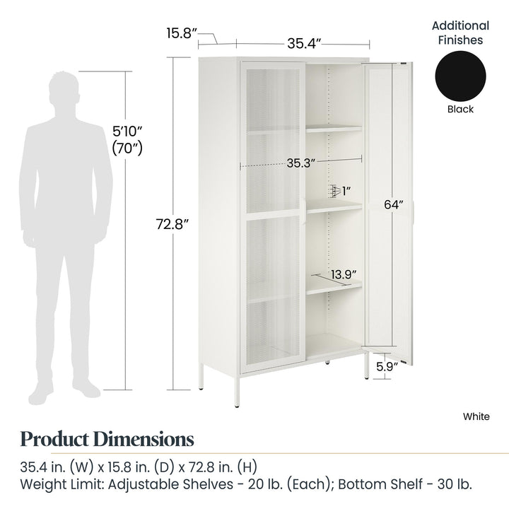 Shadwick 2 Door Tall Metal Locker Style Storage Cabinet-Mesh Metal Doors - Black