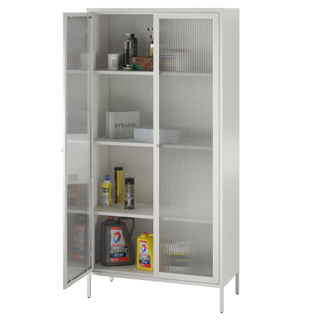 Shadwick 2 Door Tall Metal Locker Style Storage Cabinet-Fluted Glass Doors - White