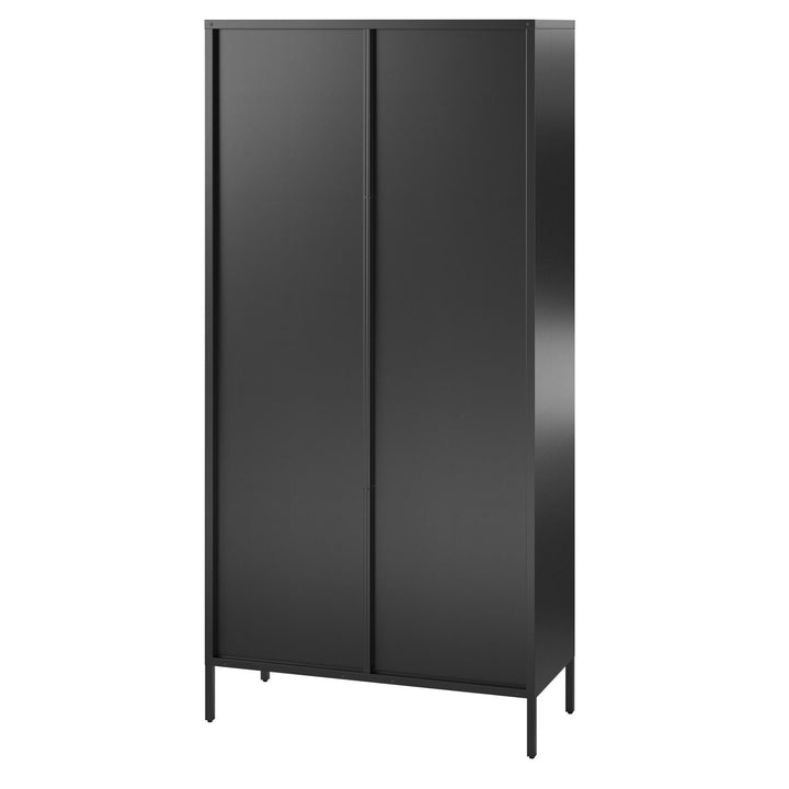 Shadwick 2 Door Tall Metal Locker Style Storage Cabinet-Fluted Glass Doors - Black