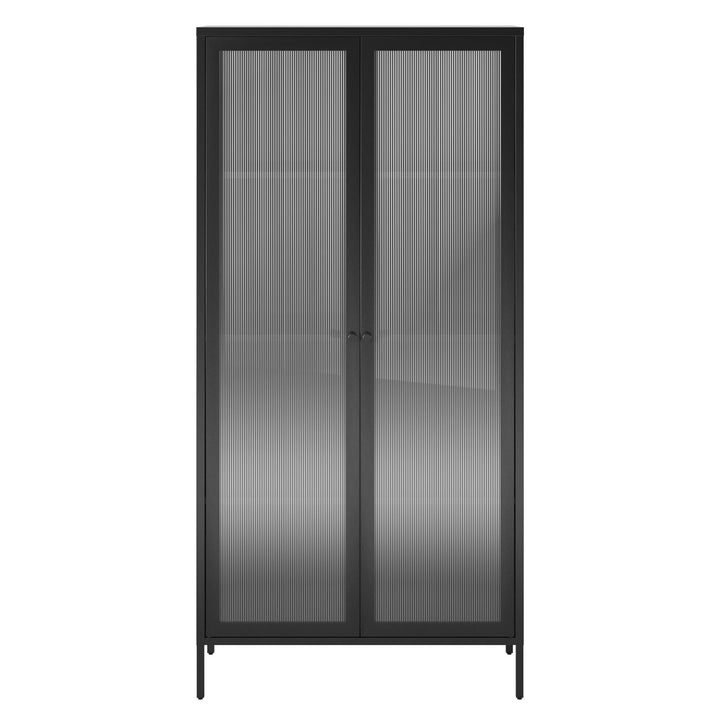 Shadwick 2 Door Tall Metal Locker Style Storage Cabinet-Fluted Glass Doors - Black