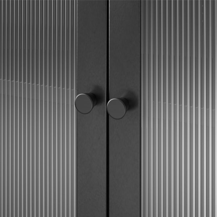 Shadwick 2 Door Tall Metal Locker Style Storage Cabinet-Fluted Glass Doors - Black
