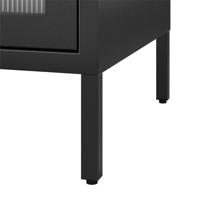 Shadwick 2 Door Wide Metal Locker Storage Accent Cabinet-Fluted Glass Doors - Black