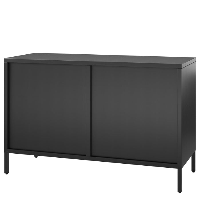 Shadwick 2 Door Wide Metal Locker Storage Accent Cabinet-Fluted Glass Doors - Black