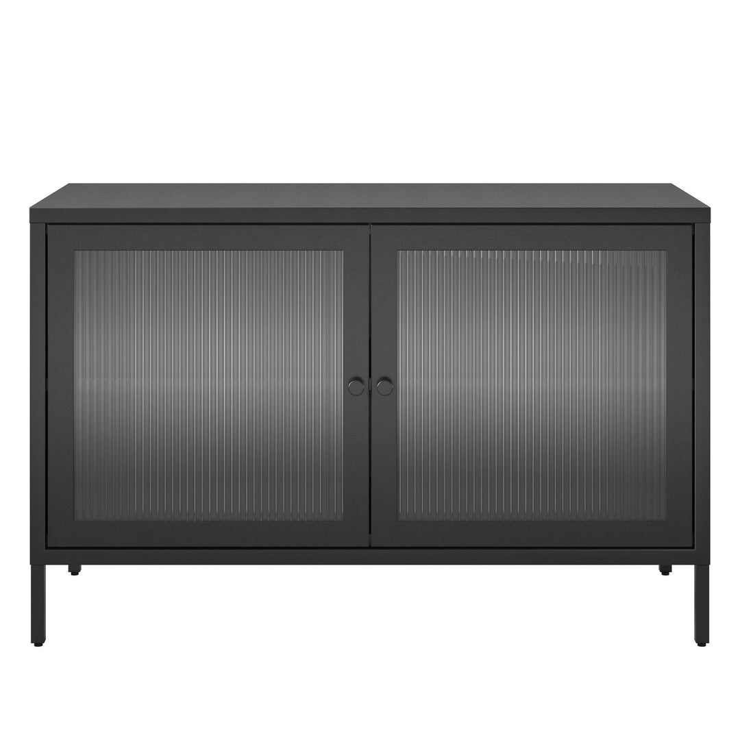 Shadwick 2 Door Wide Metal Locker Storage Accent Cabinet-Fluted Glass Doors - Black