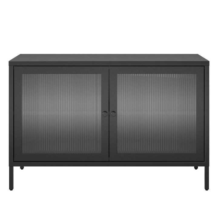 Shadwick 2 Door Wide Metal Locker Storage Accent Cabinet-Fluted Glass Doors - Black