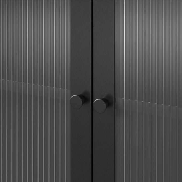Shadwick 2 Door Wide Metal Locker Storage Accent Cabinet-Fluted Glass Doors - Black