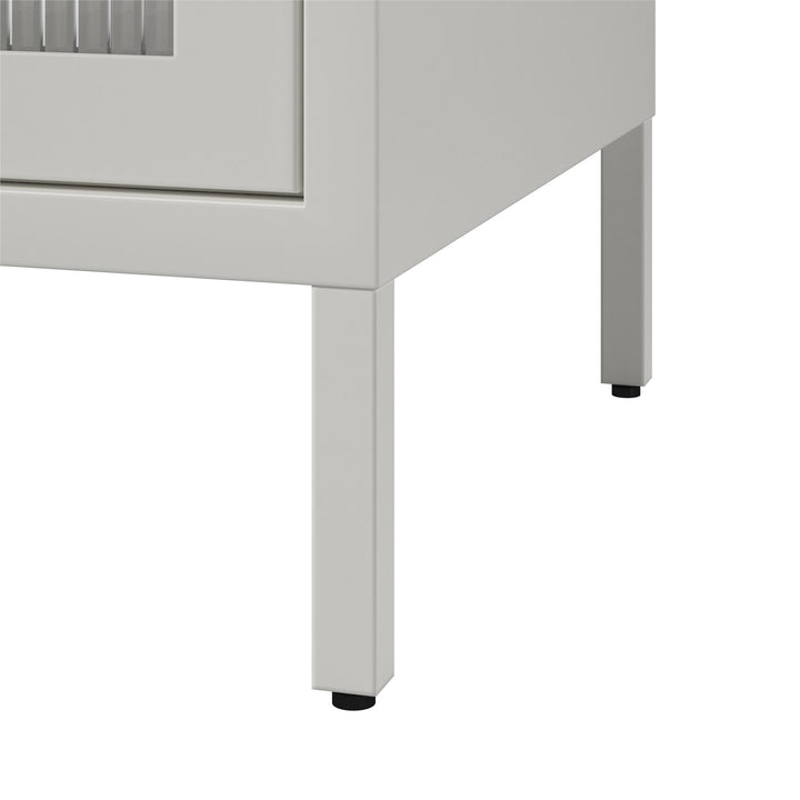 Shadwick 2 Door Wide Metal Locker Storage Accent Cabinet-Fluted Glass Doors - White
