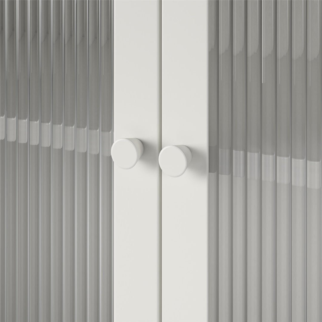Shadwick 2 Door Wide Metal Locker Storage Accent Cabinet-Fluted Glass Doors - White