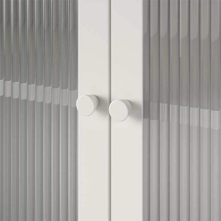 Shadwick 2 Door Wide Metal Locker Storage Accent Cabinet-Fluted Glass Doors - White