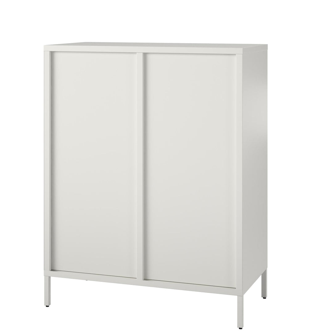 Shadwick 2 Door Metal Locker Accent Storage Cabinet-Fluted Glass Doors - White