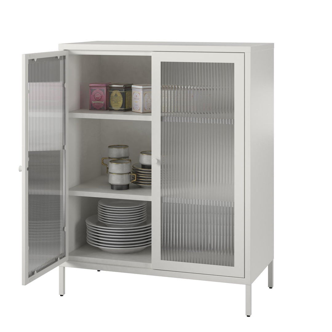 Shadwick 2 Door Metal Locker Accent Storage Cabinet-Fluted Glass Doors - White
