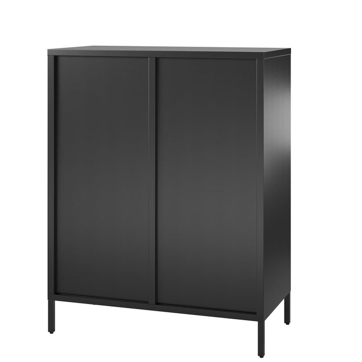 Shadwick 2 Door Metal Locker Accent Storage Cabinet-Fluted Glass Doors - Black