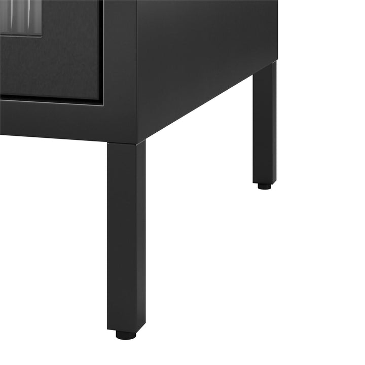 Shadwick 2 Door Metal Locker Accent Storage Cabinet-Fluted Glass Doors - Black