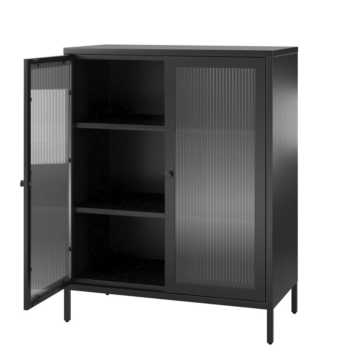 Shadwick 2 Door Metal Locker Accent Storage Cabinet-Fluted Glass Doors - Black