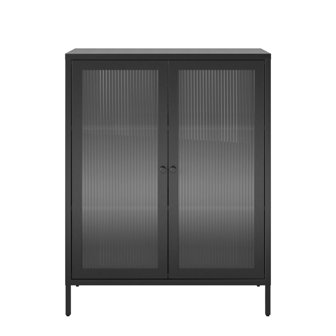 Shadwick 2 Door Metal Locker Accent Storage Cabinet-Fluted Glass Doors - Black
