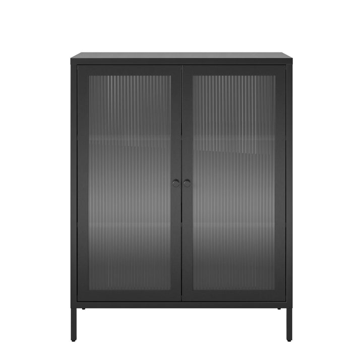 Shadwick 2 Door Metal Locker Accent Storage Cabinet-Fluted Glass Doors - Black
