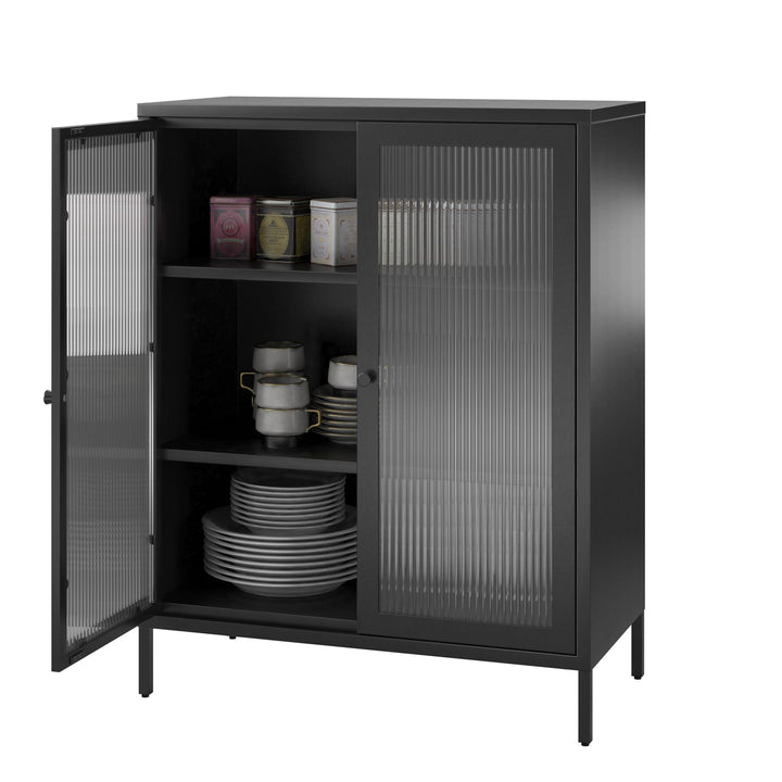 Shadwick 2 Door Metal Locker Accent Storage Cabinet-Fluted Glass Doors - Black