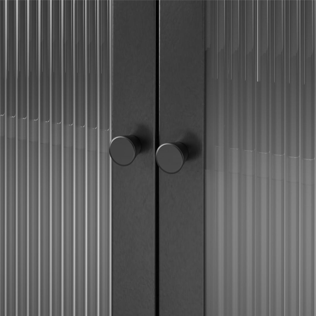 Shadwick 2 Door Metal Locker Accent Storage Cabinet-Fluted Glass Doors - Black