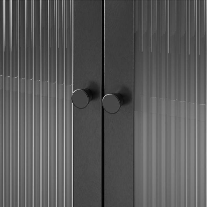 Shadwick 2 Door Metal Locker Accent Storage Cabinet-Fluted Glass Doors - Black