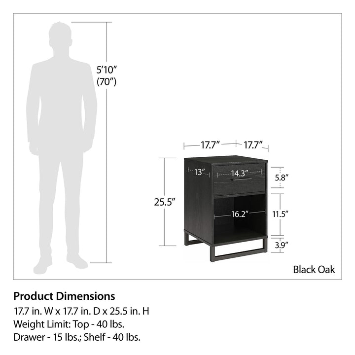 single drawer nightstand with open cubby  - Black Oak