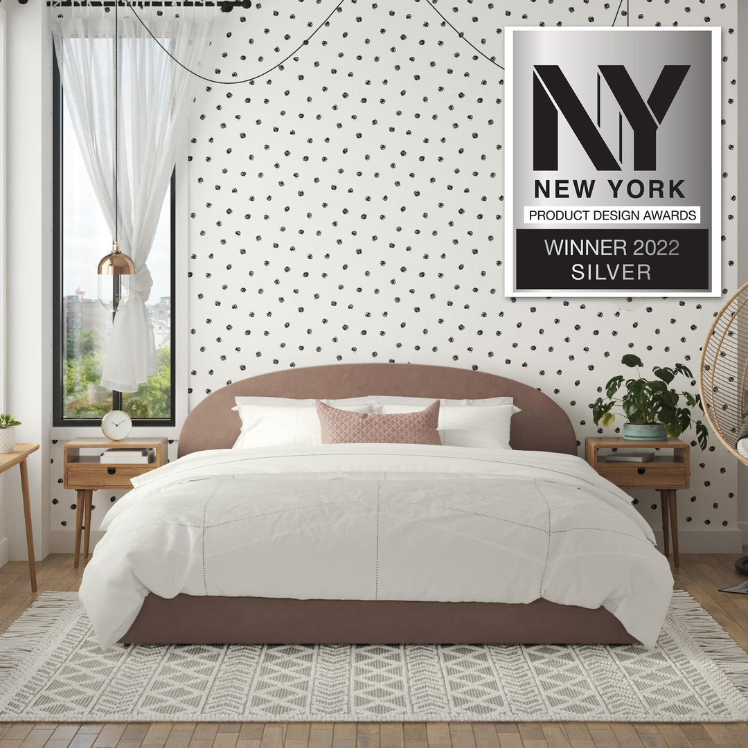 Elegant upholstered bed with drawers online -  Blush 