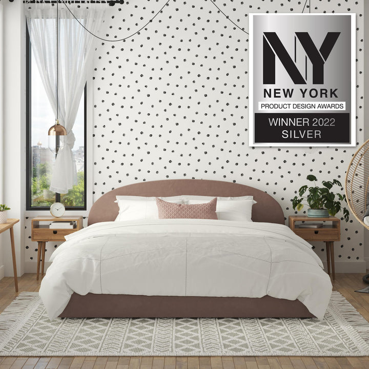 Elegant upholstered bed with drawers online -  Blush 