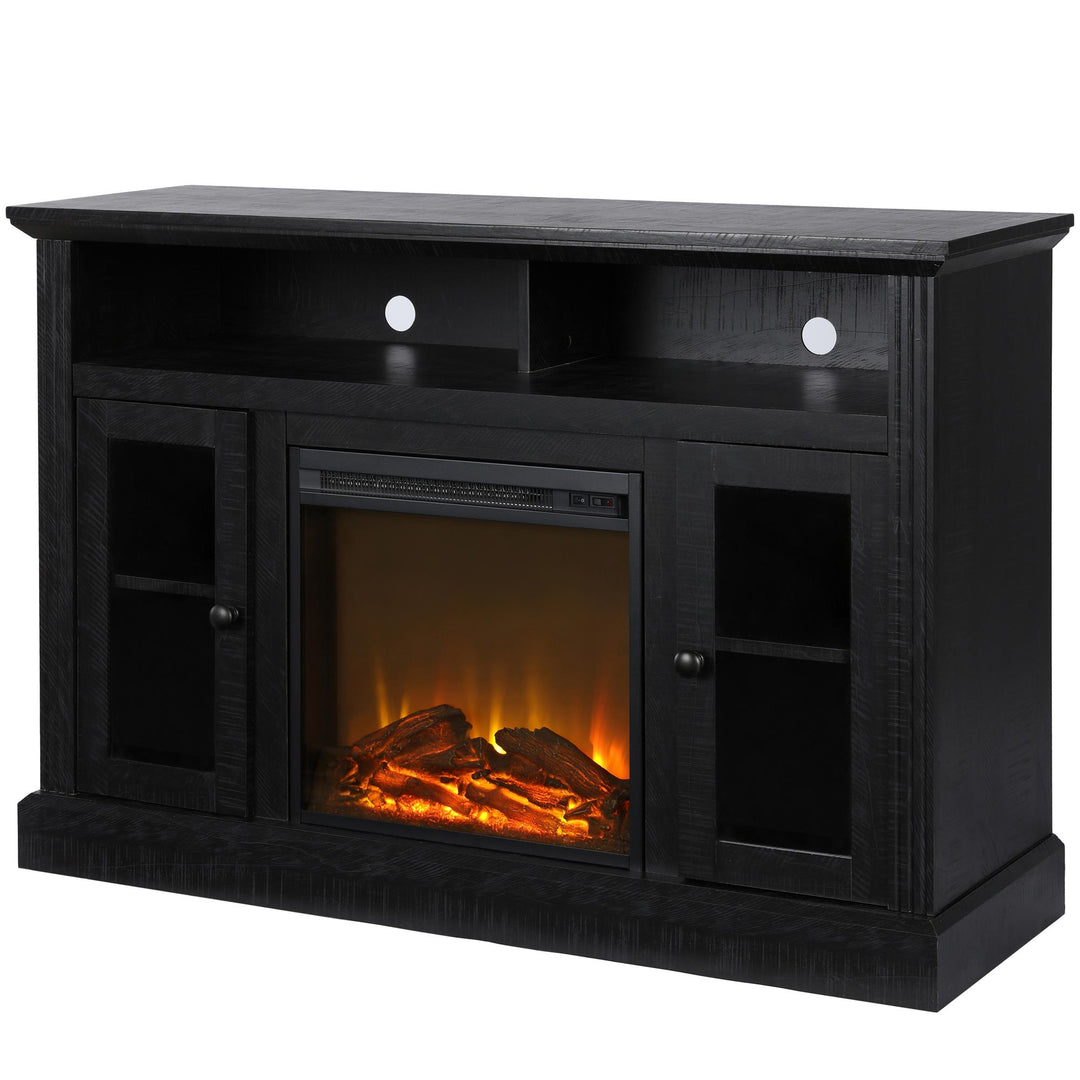 Chicago TV Console with Electric Fireplace -  Black Oak