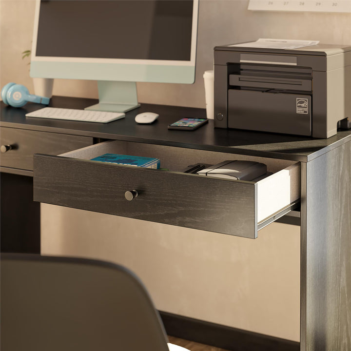 The Loft Simple Desk with 2 Storage Drawers - Black Oak