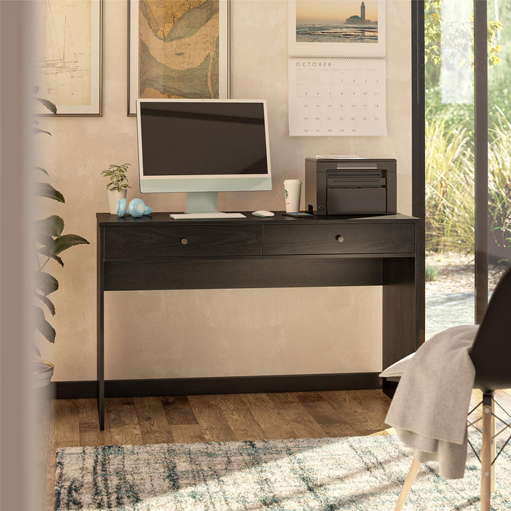 The Loft Simple Desk with 2 Storage Drawers - Black Oak