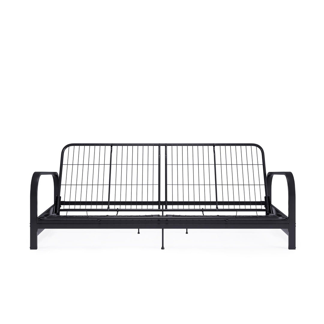 Karli Black Metal Arm Futon Frame with 6" Blue Mattress and EXTRA Black Mattress Cover - Blue