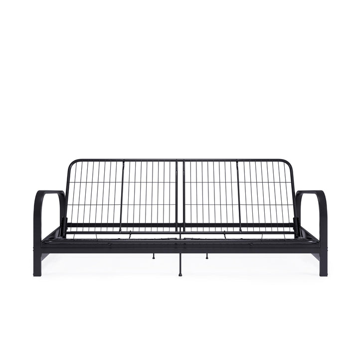 Karli Black Metal Arm Futon Frame with 6" Blue Mattress and EXTRA Black Mattress Cover - Blue