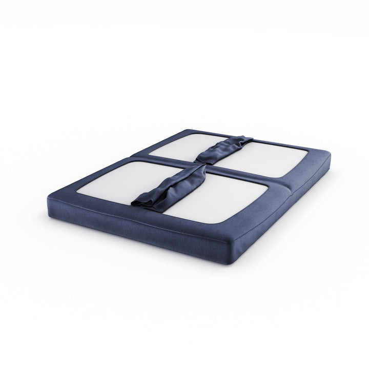 Karli Black Metal Arm Futon Frame with 6" Blue Mattress and EXTRA Black Mattress Cover - Blue