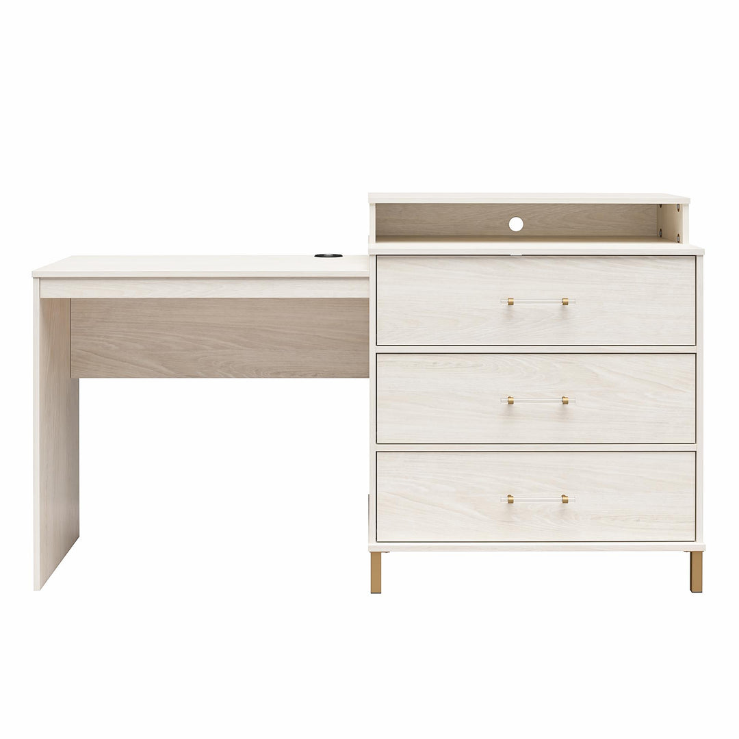 Kalissa Dresser and Desk Combo with Wireless Charger - White Oak