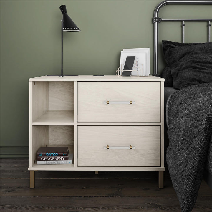 Kalissa Wide Nightstand with Wireless Charger - White Oak