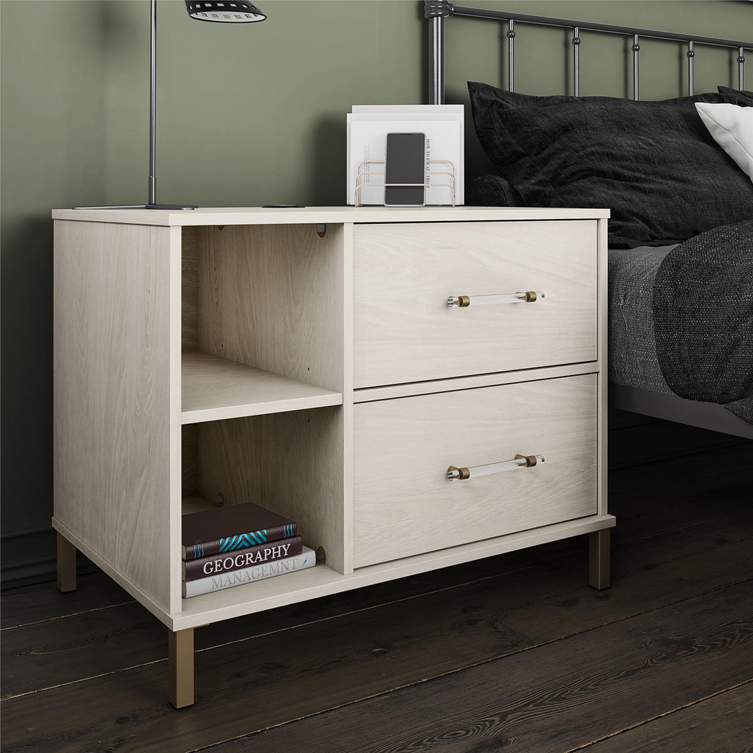 Kalissa Wide Nightstand with Wireless Charger - White Oak