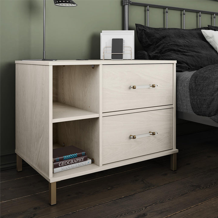 Kalissa Wide Nightstand with Wireless Charger - White Oak
