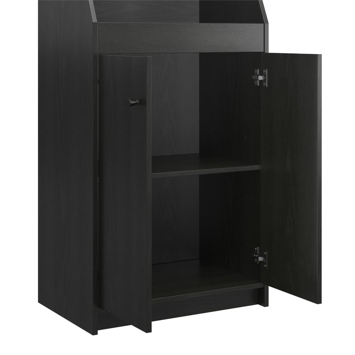 The Loft 2 Door Storage Tower with a Large Open Cubby and 2 Shelves - Black Oak