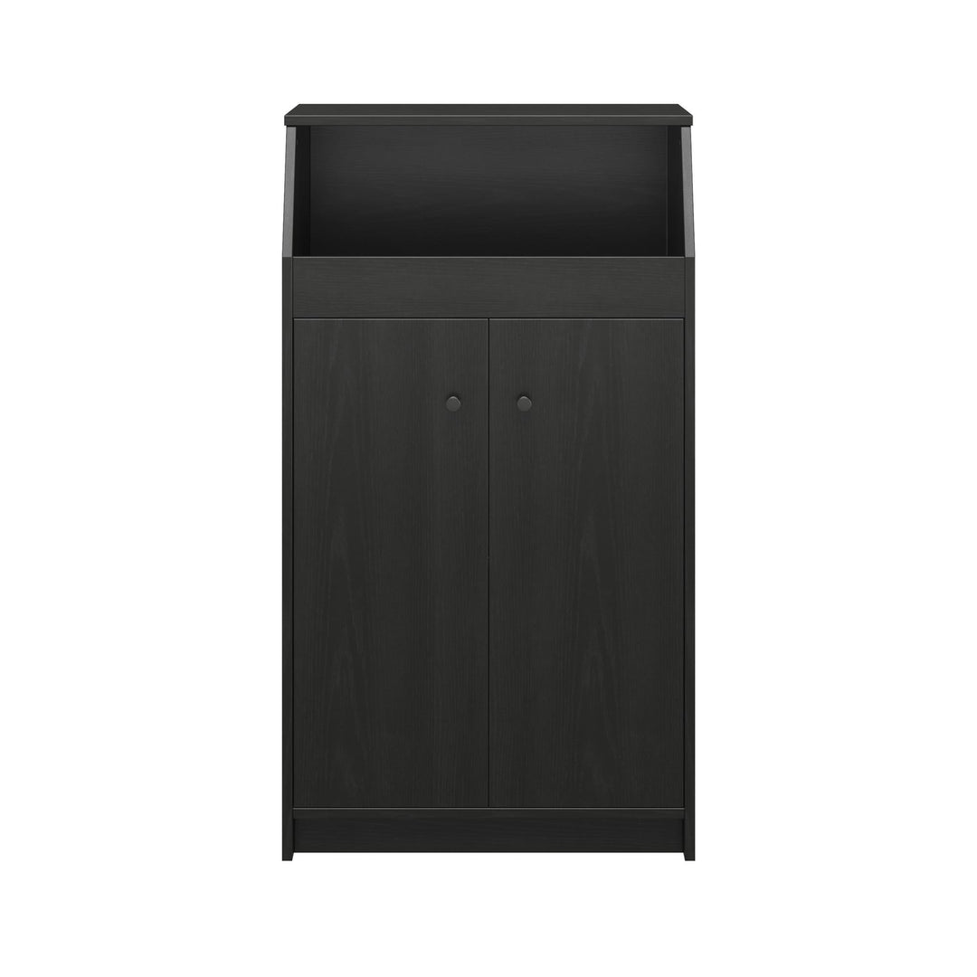 The Loft 2 Door Storage Tower with a Large Open Cubby and 2 Shelves - Black Oak