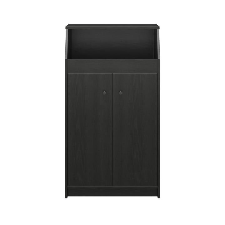 The Loft 2 Door Storage Tower with a Large Open Cubby and 2 Shelves - Black Oak