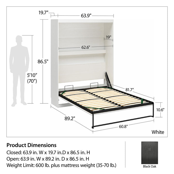 Her Majesty Queen Size Wall Bed - White