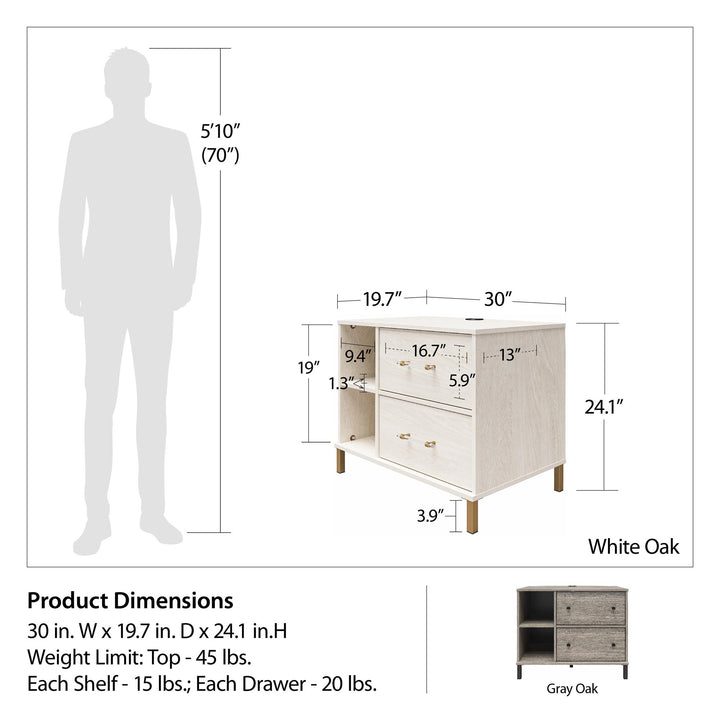 Kalissa Wide Nightstand with Wireless Charger - White Oak