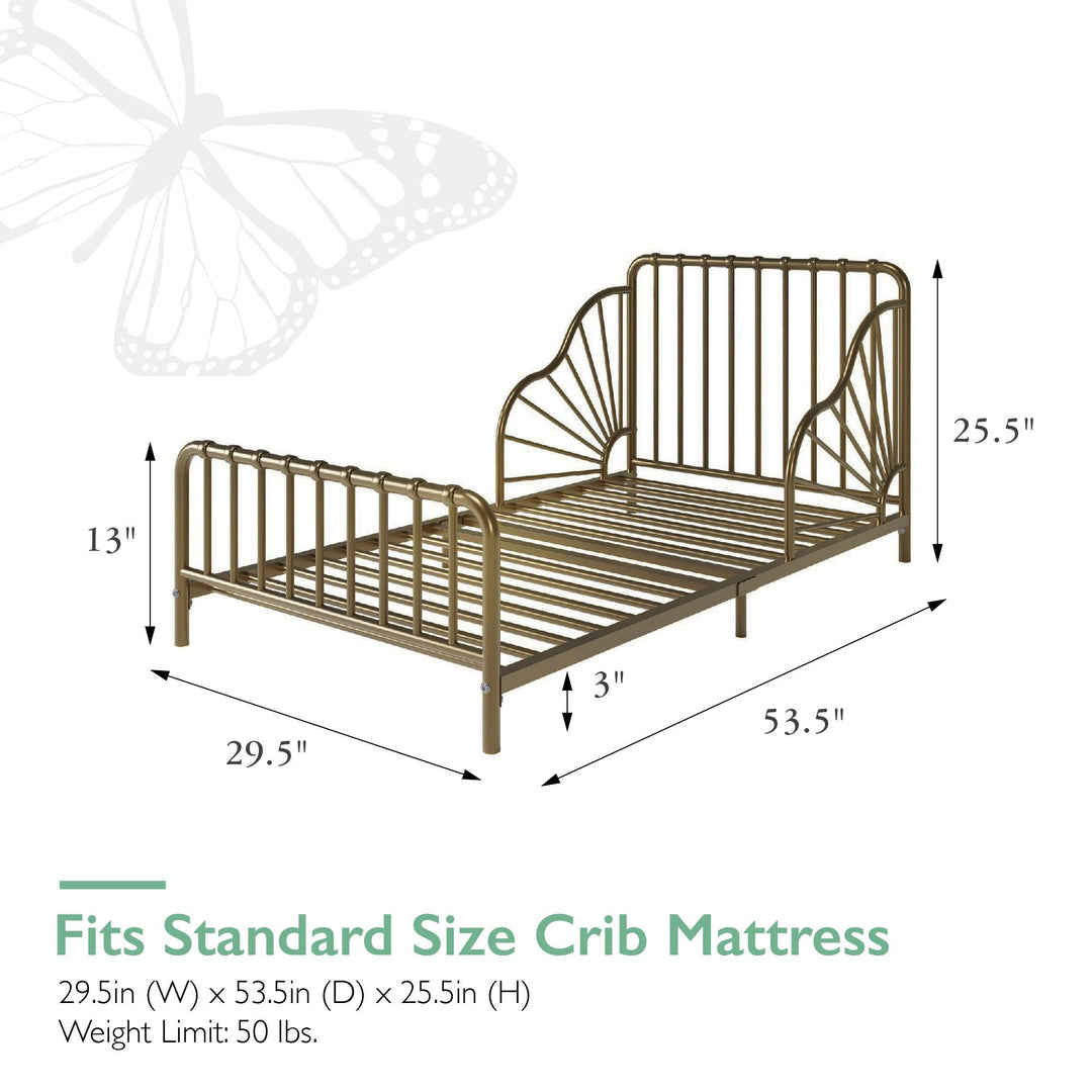 Quinn Whimsical Metal Toddler - Gold - Crib & Toddler Mattress