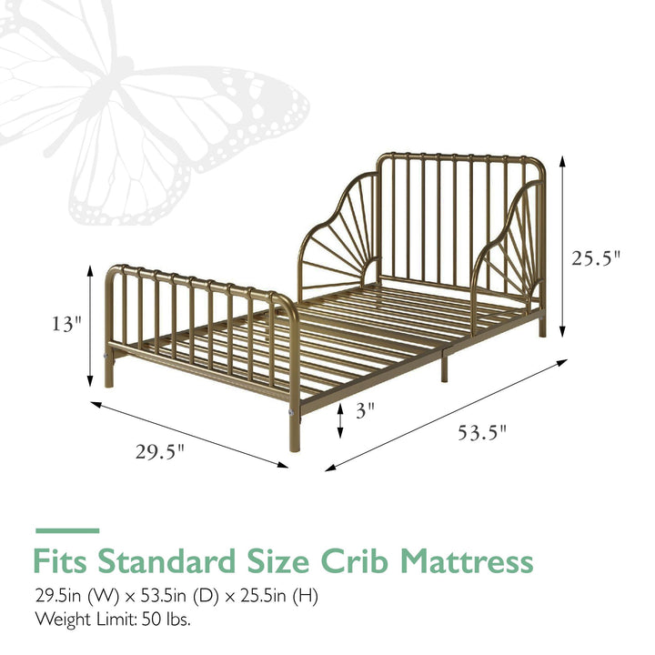 Quinn Whimsical Metal Toddler - Gold - Crib & Toddler Mattress
