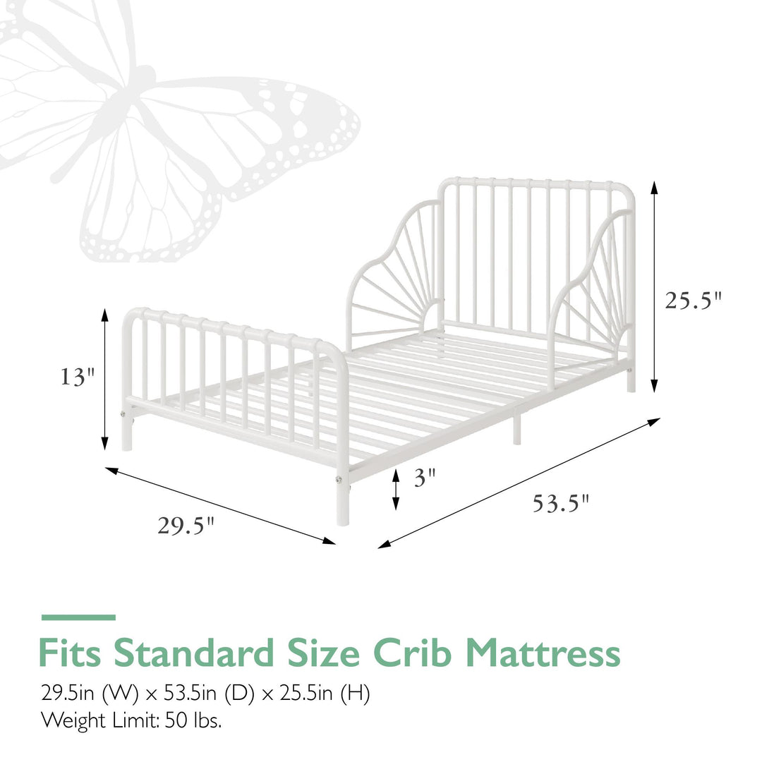 Little Seeds Quinn Whimsical Metal Toddler Bed, White - Off White - Crib & Toddler Mattress