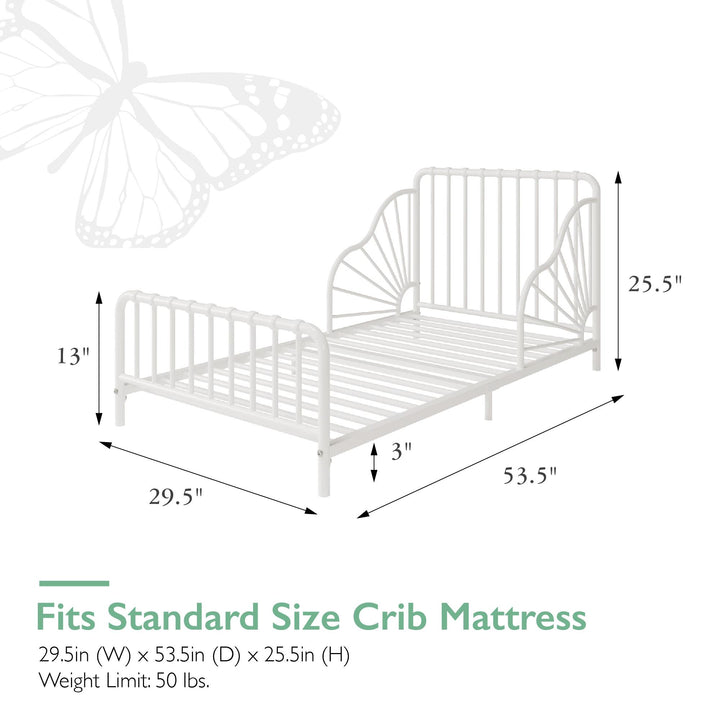 Little Seeds Quinn Whimsical Metal Toddler Bed, White - Off White - Crib & Toddler Mattress