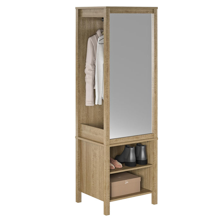 Amberly Wardrobe with Mirror, Clothing Bar and 3 Shelves - Natural