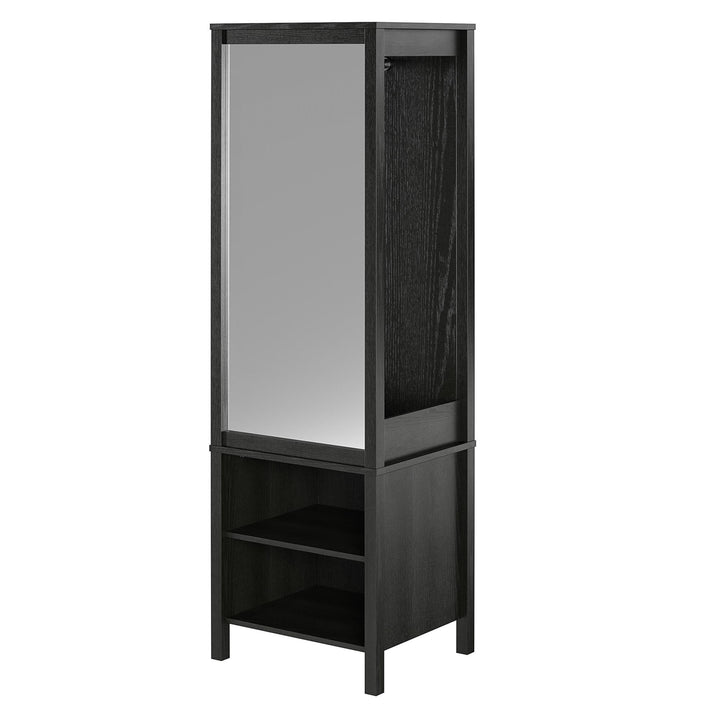 Amberly Wardrobe with Mirror, Clothing Bar and 3 Shelves - Black Oak