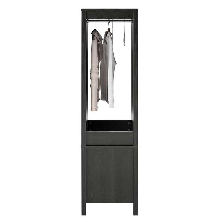 Amberly Wardrobe with Mirror, Clothing Bar and 3 Shelves - Black Oak