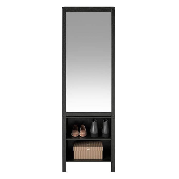 Amberly Wardrobe with Mirror, Clothing Bar and 3 Shelves - Black Oak